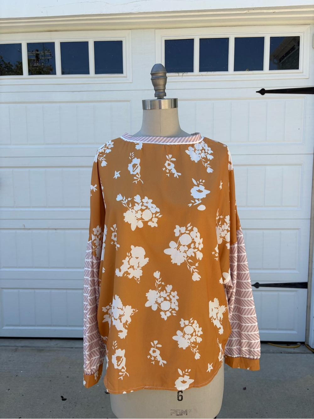 Floral Print Mixed-Sleeve Blouse in Mustard and Blush